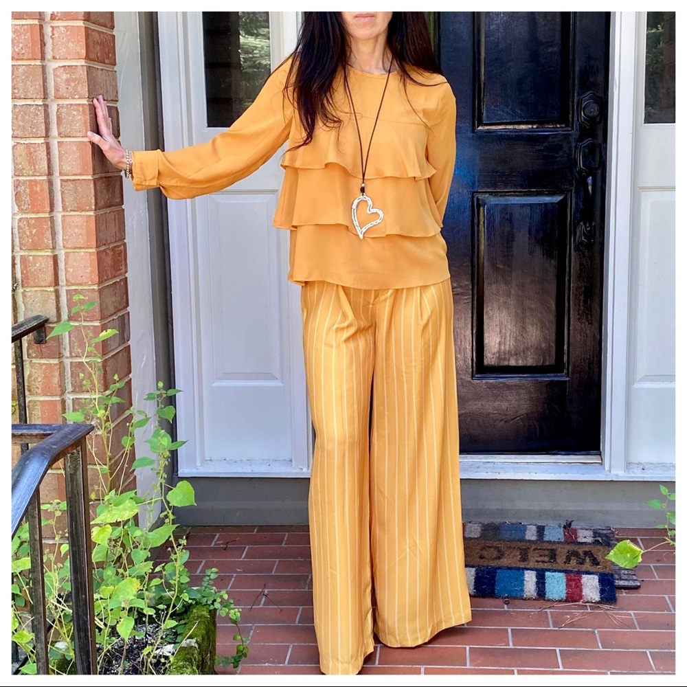 Chic Mustard striped wide leg palazzo pants - Picture 7 of 10